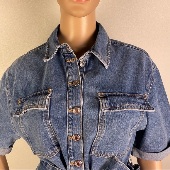 NEW TOPSHOP DENIM BUTTON DOWN ROMPER - Picture 3 of 8